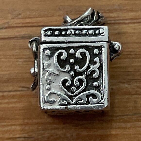Sterling Silver 925 Prayer Box Pendant Charm Signed Vintage Ornate - Picture 9 of 13